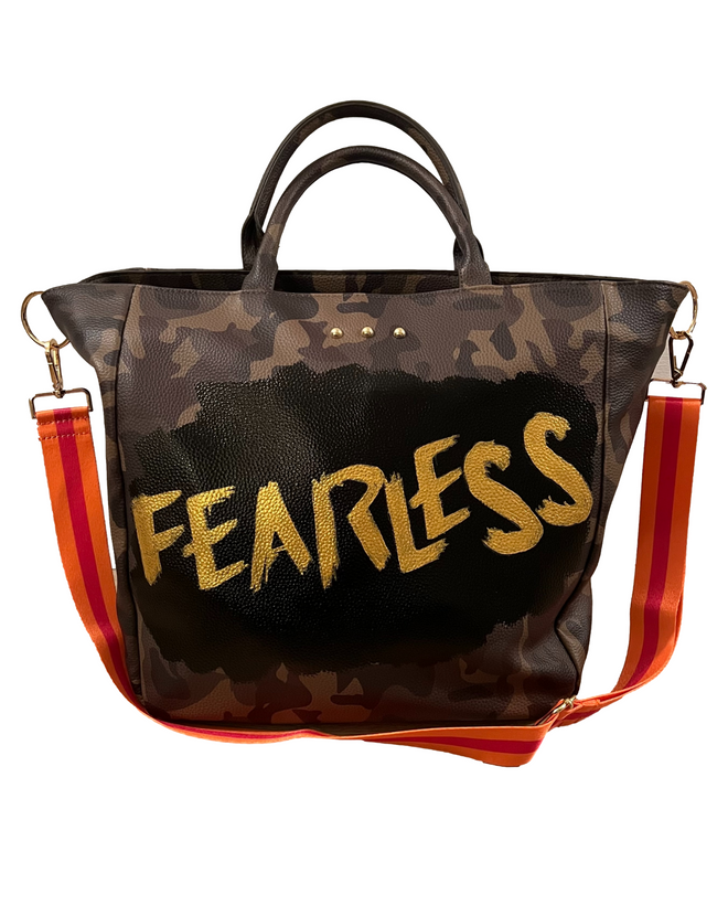 Fearless Custom Hand-Painted Camo Tote Bag