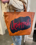 Unstoppable Red Script Brown Tote Bag