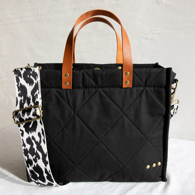 Black Quilted Canvas Crossbody Tote - altruesm