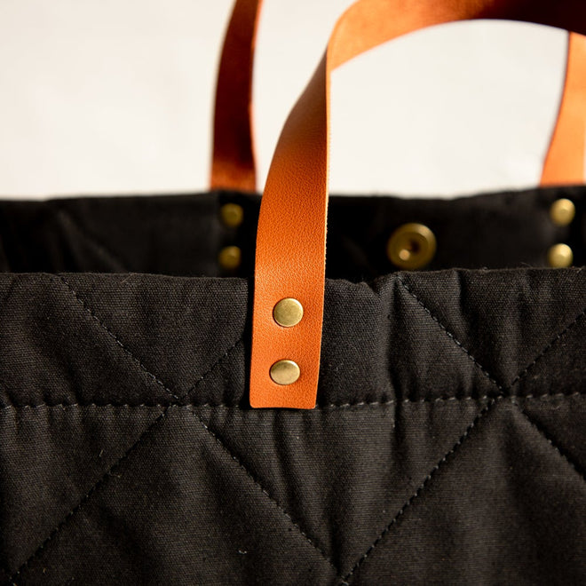 Black Quilted Canvas Crossbody Tote