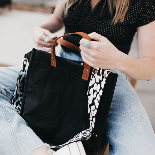 Black Quilted Canvas Crossbody Tote