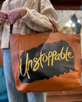 Unstoppable Gold Script Brown Tote Bag